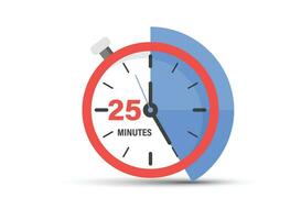 25 minutes on stopwatch icon in flat style. Clock face timer vector illustration on isolated background. Countdown sign business concept.