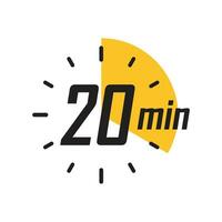 20 minutes on stopwatch icon in flat style. Clock face timer vector illustration on isolated background. Countdown sign business concept.