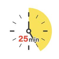 25 minutes on stopwatch icon in flat style. Clock face timer vector illustration on isolated background. Countdown sign business concept.