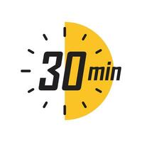 30 minutes on stopwatch icon in flat style. Clock face timer vector illustration on isolated background. Countdown sign business concept.