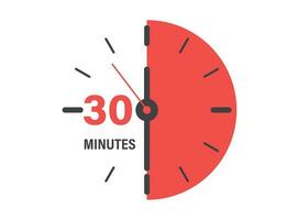 30 minutes on stopwatch icon in flat style. Clock face timer vector illustration on isolated background. Countdown sign business concept.