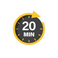 20 minutos en cronógrafo icono en plano estilo. reloj cara Temporizador vector ilustración en aislado antecedentes. cuenta regresiva firmar negocio concepto.