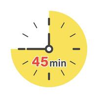 45 minutes on stopwatch icon in flat style. Clock face timer vector illustration on isolated background. Countdown sign business concept.