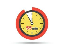 55 minutes on stopwatch icon in flat style. Clock face timer vector illustration on isolated background. Countdown sign business concept.