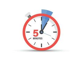 5 minutes on stopwatch icon in flat style. Clock face timer vector illustration on isolated background. Countdown sign business concept.