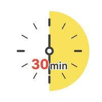 30 minutes on stopwatch icon in flat style. Clock face timer vector illustration on isolated background. Countdown sign business concept.