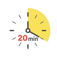 20 minutes on stopwatch icon in flat style. Clock face timer vector illustration on isolated background. Countdown sign business concept.