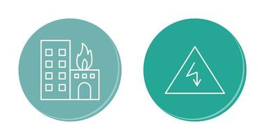 burning building and electricity danger Icon vector