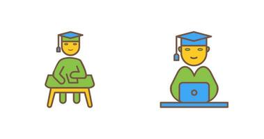 Studying on Desk and Student on Laptop Icon vector