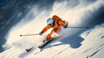 ai generative Winter extreme sports cool shot of ski in motion photo