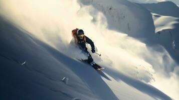 ai generativo invierno extremo Deportes frio Disparo de esquí en movimiento foto