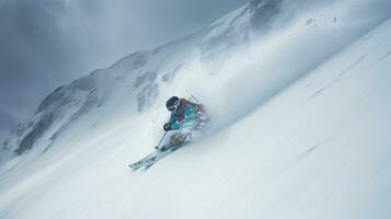 ai generative Winter extreme sports cool shot of snowboard in motion photo