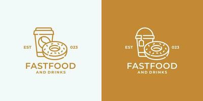 Donut and drink fast food logo design vector