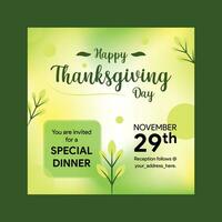 Thanksgiving green invitation card vector