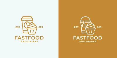 Cupcake and drink fast food logo design vector