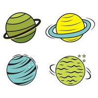 A set of isolated multicolored planets in the cartoon style. Space vector