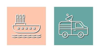 Steamboat and News Van Icon vector