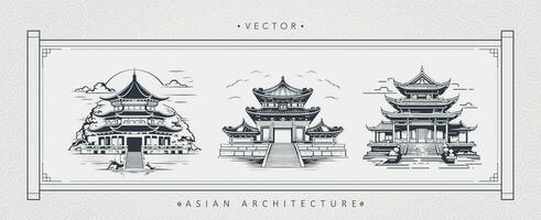 Chinese ancient architecture tower art vector