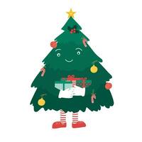 A smiling christmas tree in cartoon style , flat vector. vector