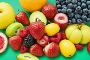 various mixed healthy fruits. background. AI Generative Pro Photo