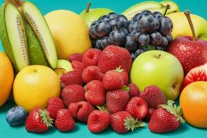 various mixed healthy fruits. background. AI Generative Pro Photo