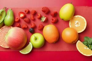 various mixed healthy fruits. background. AI Generative Pro Photo