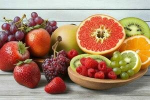 various mixed healthy fruits. background. AI Generative Pro Photo