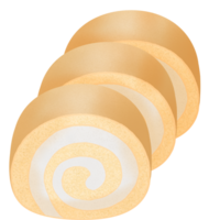 Roll cake filled with soft, thick cream. sliced Suitable for coffee shops and bakeries. png