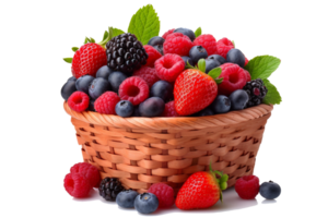 mix berry fruit in woven basket png