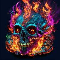 Abstract skull fire on black, Ai generated photo