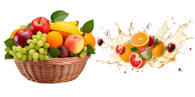 mix fruit in woven basket png