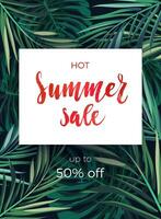 summer sale banner with tropical leaves vector