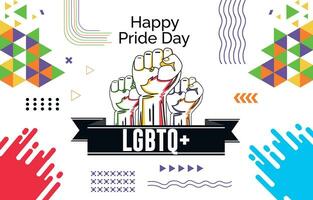 Happy Pride text and rainbow pride ribbon abstract background design. LGBTQ community vector illustration