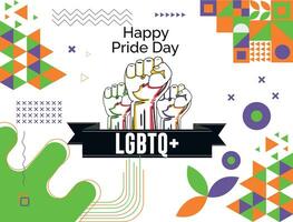 Happy Pride text and rainbow pride ribbon abstract background design. LGBTQ community vector illustration
