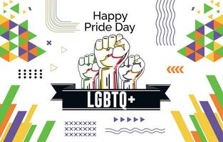 Happy Pride text and rainbow pride ribbon abstract background design. LGBTQ community vector illustration