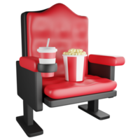 Cinema seat and snack clipart flat design icon isolated on transparent background, 3D render entertainment and movie concept png