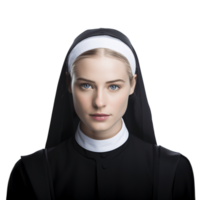 ai generative Portrait of a beautiful, young nun isolated on transparent background png