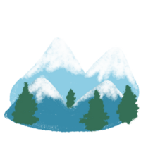 a cartoon mountain scene with trees and snow png