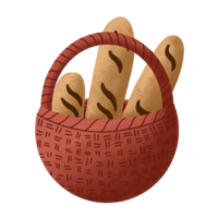 Brot im ein Korb auf ein transparent Hintergrund png