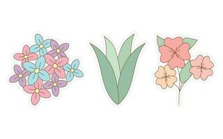 Spring stickers, flowers, floral and leaf stickers for scrapbooking, planner, greeting card and more. vector