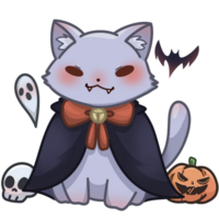 cute cat vampire with head skeleton and pumpkin png