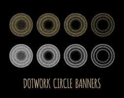 dotwork circle banners on black background vector