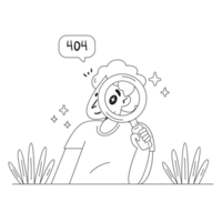 Searching Doodled 404 Not Found 2D Outline Illustrations png