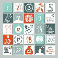 Christmas Advent calendar with hand drawn elements. Christmas poster. vector