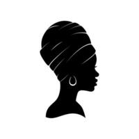 Silhouette of african woman wearing head covering isolated on white background vector