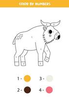 Color cartoon golden takin by numbers. Worksheet for kids. vector