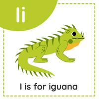 Learning English alphabet for kids. Letter I. Cute cartoon iguana. vector