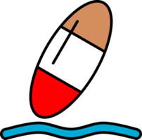 Surfboard sport with linw wave water sea icon png