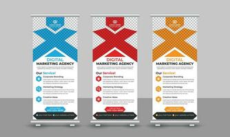 Creative modern trendy digital marketing agency business roll up banner design pull up signage standee x retractable banner design template vector