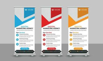 Creative modern trendy digital marketing agency business roll up banner design pull up signage standee x retractable banner design template vector